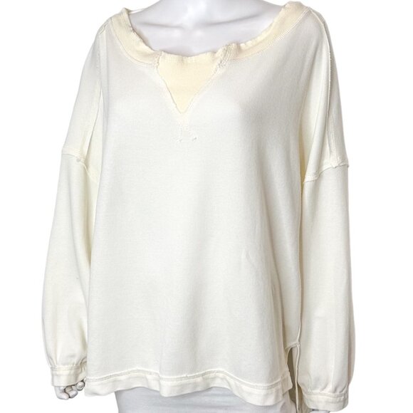 Free People FP Movement Rugby Match Solid Long-Sleeve Pullover Shirt in Cream - Picture 1 of 16